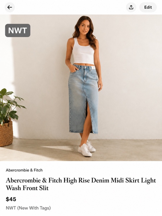 Abercrombie & Fitch Dresses & Skirts - Abercrombie & Fitch High Rise Denim Midi Skirt Light Wash Front Slit